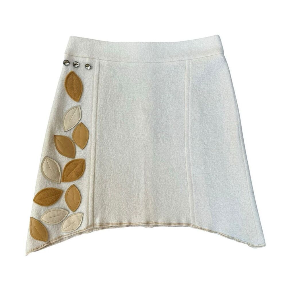 Ann Taylor vintage boiled wool fall skirt leaf appliqué size 2